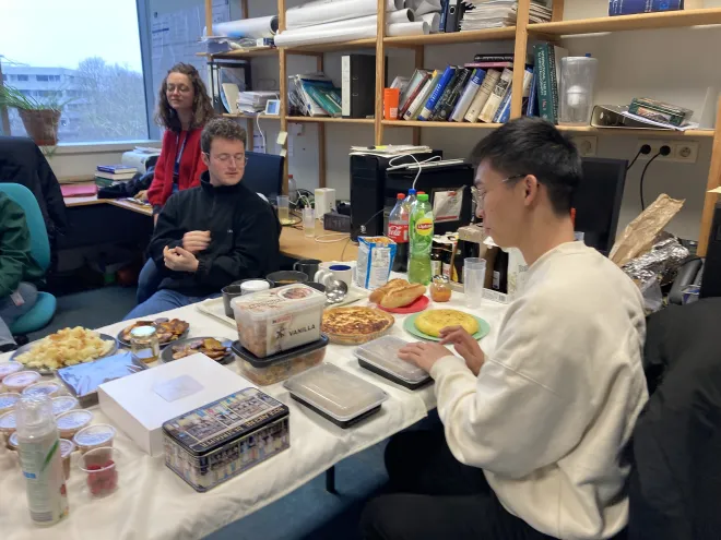 Enjoying the potluck food party